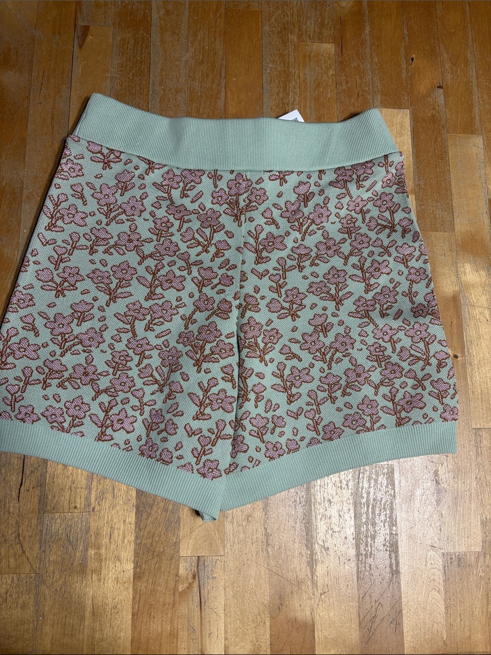Zara NWT Mint Green Knit Floral Highrise shorts - Picture 6 of 9